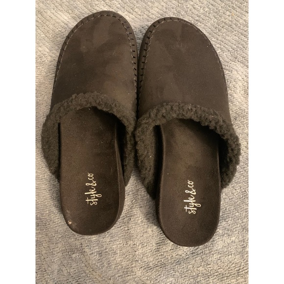 Style & Co Shoes - Style & Co SNC Brooklynn Black Faux Suede Fur Lined Slide Slippers Womens 6.5M